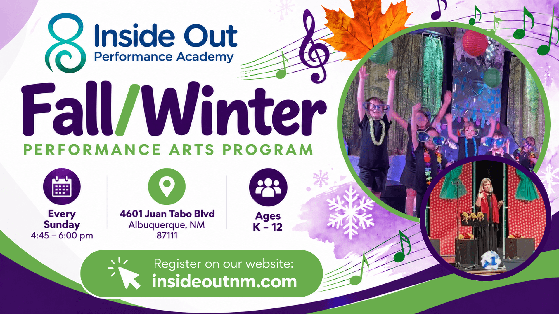Flyer for Inside Out Performance Academy's 2026 Fall/Winter Session
